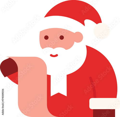Santa Claus holding a long scroll with a list Christmas