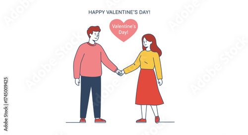 Romantic Valentine's Day Illustration of a Couple Holding Hands with Love