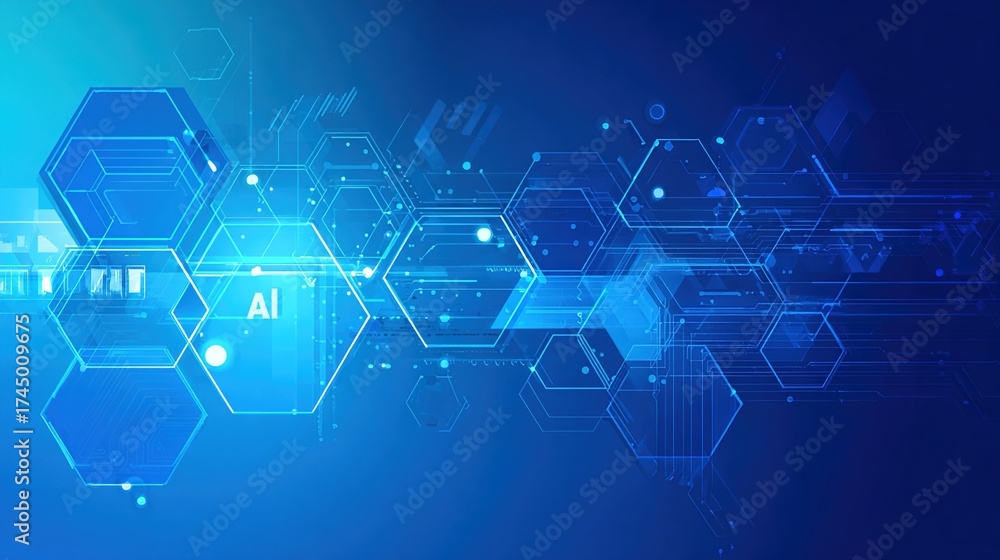 Obraz premium Blue digital hexagonal AI network design