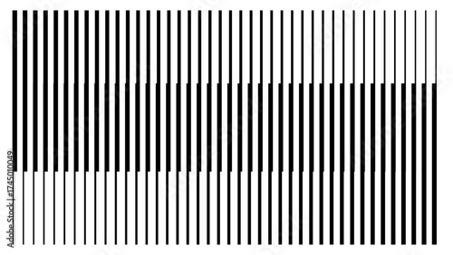 Series of vertical black and gray lines create optical illusion effect, giving sense of movement and depth. pattern is symmetrical and evenly spaced, creating visually intriguing design