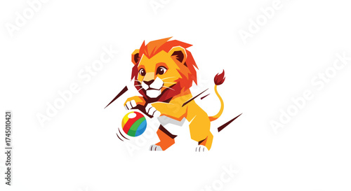 Cartoon Lion Character Playing with a Ball.
