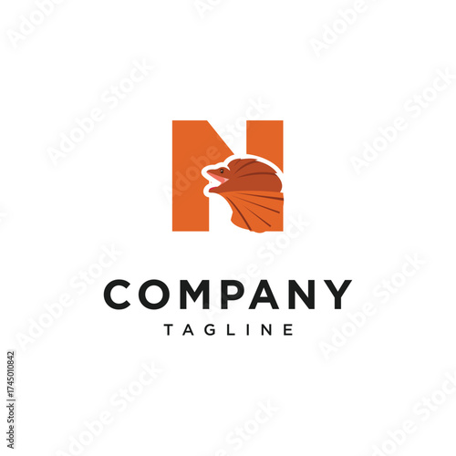 Letter N Frilled-neck lizard Logo Icon Vector