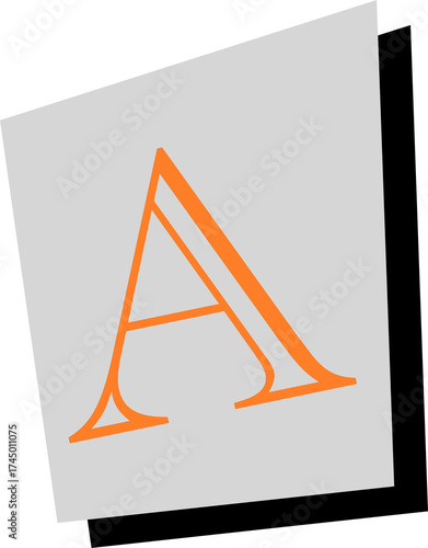 Displaying bright orange uppercase A atop rotated light or dark gray squares, transparent canvas