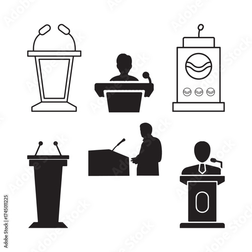 Public Speaking and Presentation Icon Set – Leadership and Communication Vector
