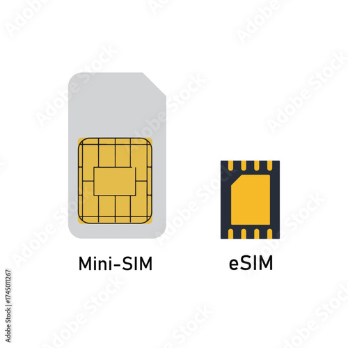 Mini SIM vs eSIM Comparison Vector – Mobile Network Evolution and Technology Concept