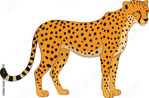 Cheetah illustration, detailed wildlife drawing, fastest land animal, golden spotted fur, jungle predator art, safari theme, side profile, long tail