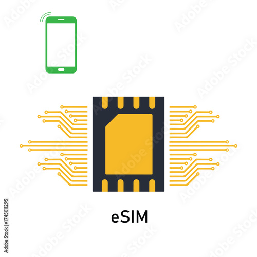 eSIM Technology Chip Vector – Digital SIM and Mobile Connectivity Illustration