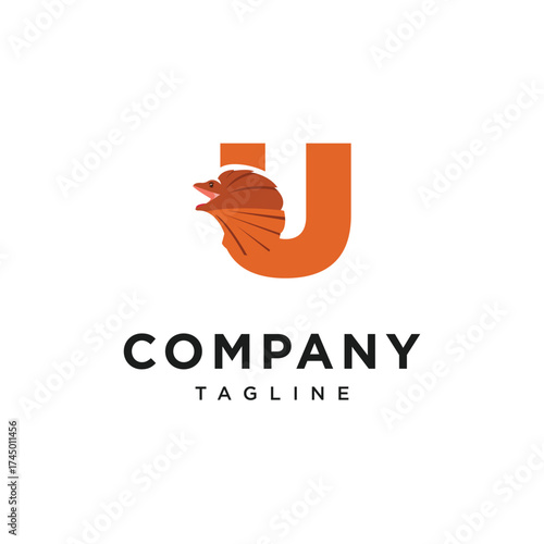 Letter U Frilled-neck lizard Logo Icon Vector