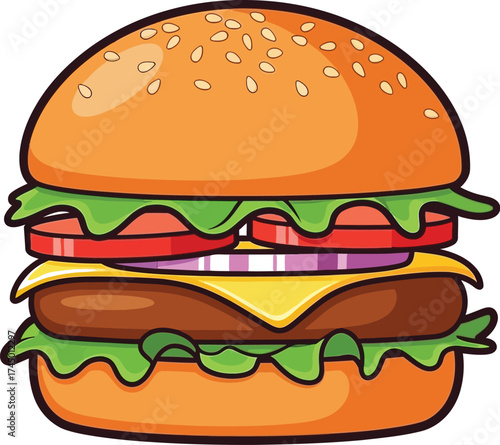 Delicious juicy hamburger with fresh lettuce, tomato, onion, cheese