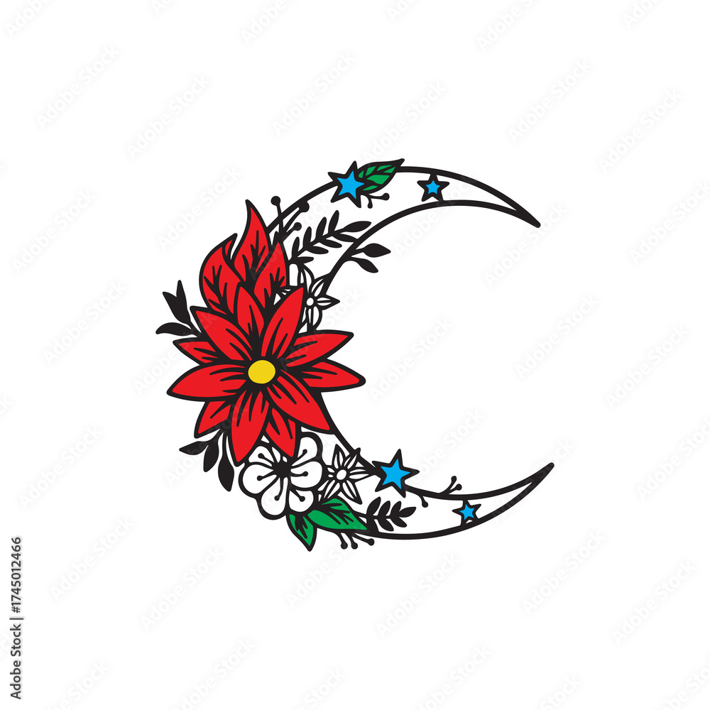 Obraz premium moon with flower tattoo created using Generative AI Technology