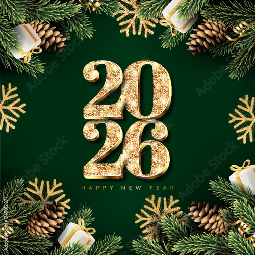 Christmas and New Year card with 2026 numbers
