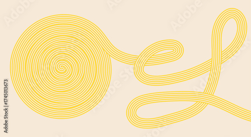 Spaghetti background. Abstract Yellow Noodle Pattern on Light Background. Geometric Food Inspired Design for Asian or Italian kitchen design.