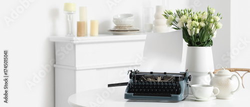 Vintage typewriter with tea...
