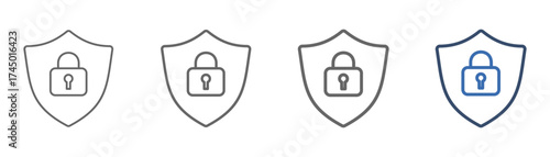 
outline icon set security with shield and padlock design