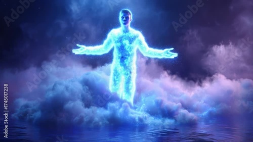 Wallpaper Mural A luminous figure emerges from ethereal clouds, radiating an aura of cosmic energy and light, symbolizing transformation and the connection between worlds in a stunning visual spectacle. Torontodigital.ca