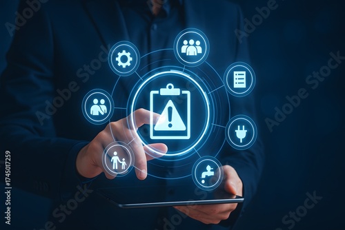 Risk Management Dashboard with Warning Clipboard Icon