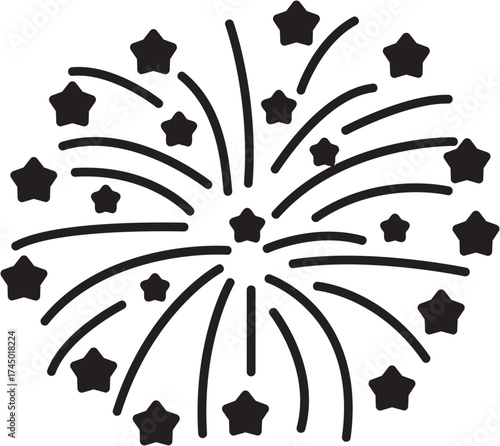 Firework Icon .Firecracker for Anniversary, New year, Celebrate, Festival. Contains icons of firecracker, sparkler, salute, petard, firework box and more.Flat design on black background.