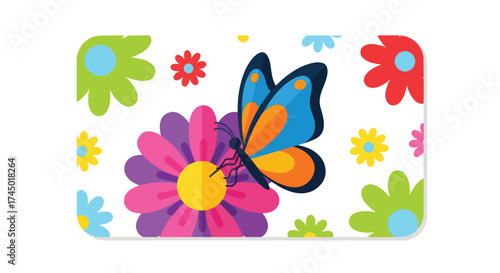 A vibrant butterfly perched on a colorful flower.