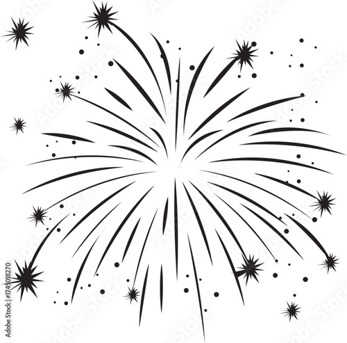 Firework Icon .Firecracker for Anniversary, New year, Celebrate, Festival. Contains icons of firecracker, sparkler, salute, petard, firework box and more.Flat design on black background.