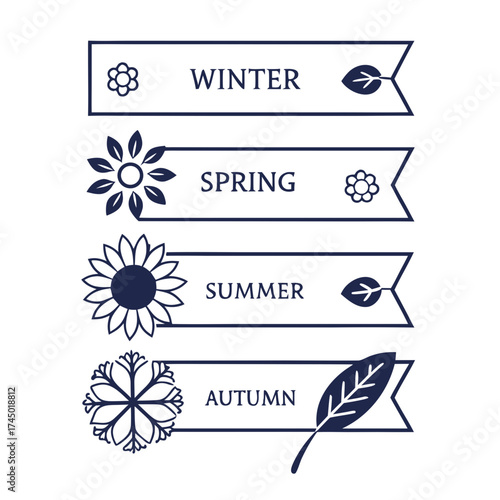 Four seasons icons representing winter spring summer and autumn with corresponding symbols and text labels