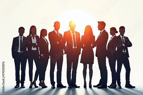 Diverse Business World: A Silhouetted Collage of Various Professionals Standing Together