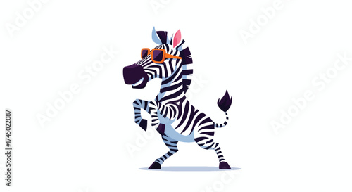 A cartoon zebra wearing sunglasses and a hat dancing.