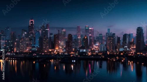 Abstract Cityscape with Financial Chart Overlay - Night View of Urban Economy