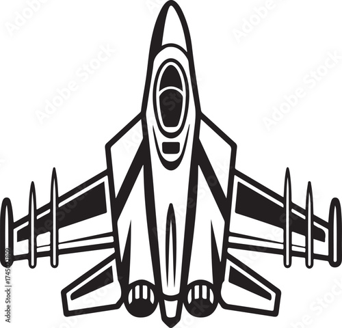 Top View Fighter Jet Silhouette Aviation Aircraft Weapon Combat Symbol