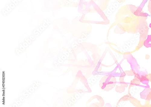 淡い水彩の滲みと三角形が散らばる抽象的な背景