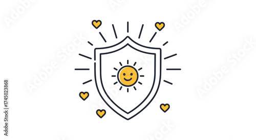 The sun's protection a shield for your skin with hearts.