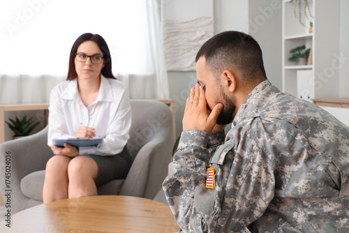 Upset male soldier with PTS...