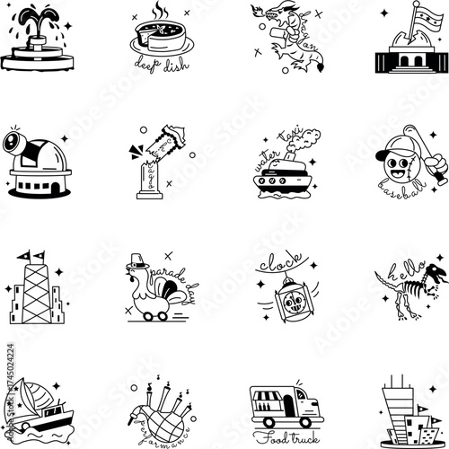 Pack of san francisco elements doodle icons