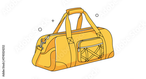 A yellow duffel bag with a zipper and straps.