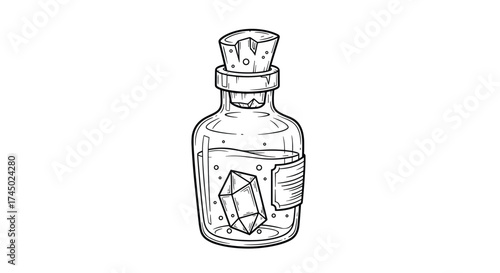 An ancient bottle containing a magical glowing crystal.