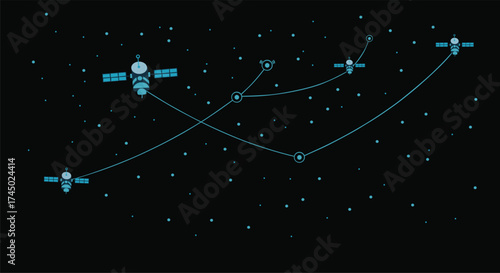Satellite Network in Space Vector Illustration