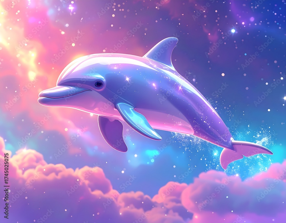Fototapeta premium Dolphin Swimming in Galaxy Sky
