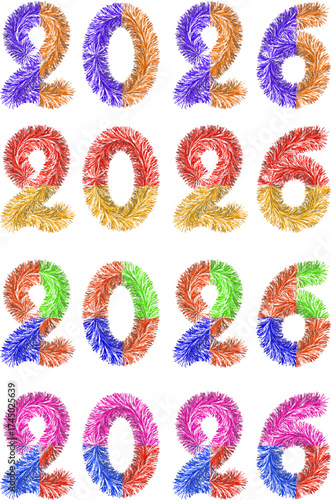 A set of numbers 2026 for the New Year made of tinsel in different colors.