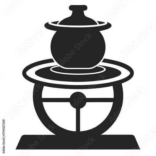 Pottery wheel black vector on white background.