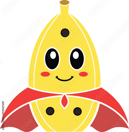 Vector illustration of superhero banana character with a red cape