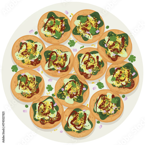 Top View of Indian Sev Puri Chaat Vector