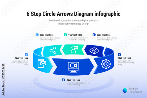 6 Step Circle Arrows Diagram infographic presentation template