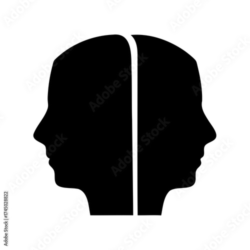A silhouetted illustration depicting two faces back to back symbolizing duality and perspective
