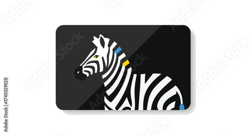 Stylized Zebra Head with Yellow Tag on Dark Background.