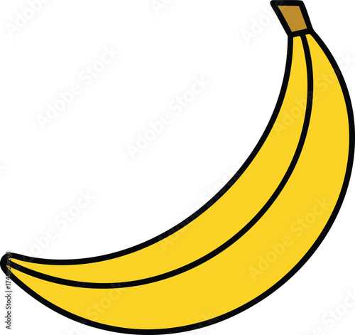 Vector illustration of a simple cartoon illustration of a yellow banana on a light blue circular background