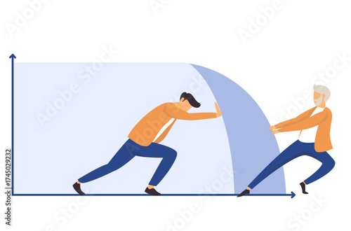 health span concept: young and old man in the same outfit trying to expand their health span graph