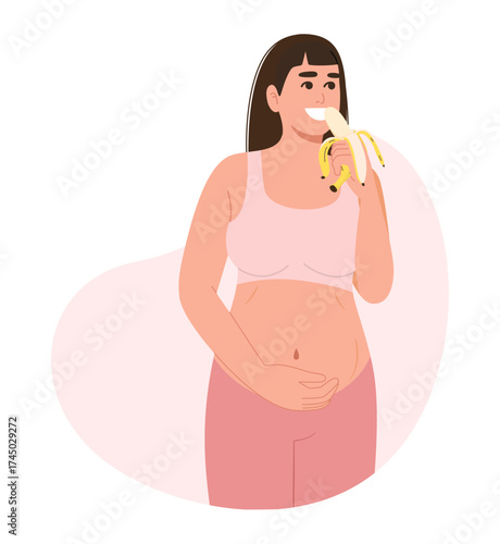 Pregnant woman eating bananas