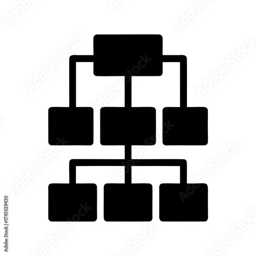 Black and white illustration of hierarchical structure with nodes and branches