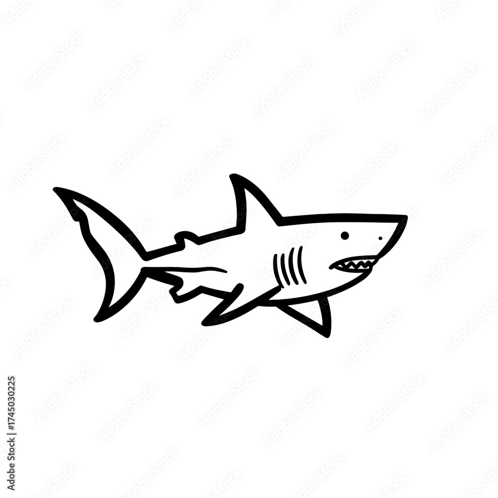 Naklejka premium Great White Shark. Great White Shark simple black and white line art vector logo