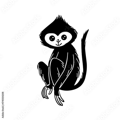 Gibbon. Gibbon simple black and white line art vector logo