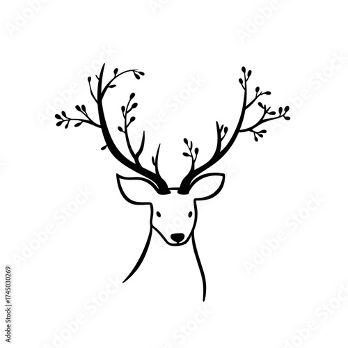 Roe Deer. Roe Deer simple black and white line art vector logo